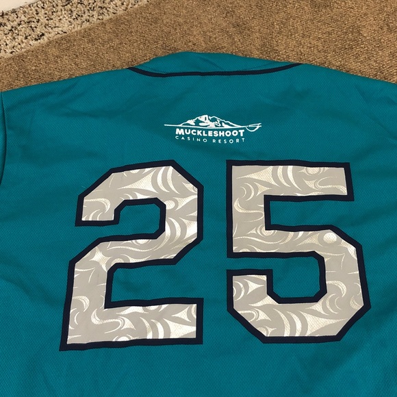 Seattle Mariner’s Muckleshoot Casino Jersey Short Sleeve Shirt Size XL Teal Blue - Picture 9 of 11